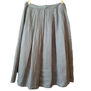 Talbots Linen Midi Skirt Pleated A-Line Blue Lined Womens 8 High Waist Preppy